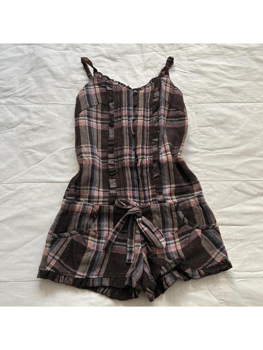 Liz Lisa Brown Pink Plaid Romper Himekaji Gyaru Size XS Japan